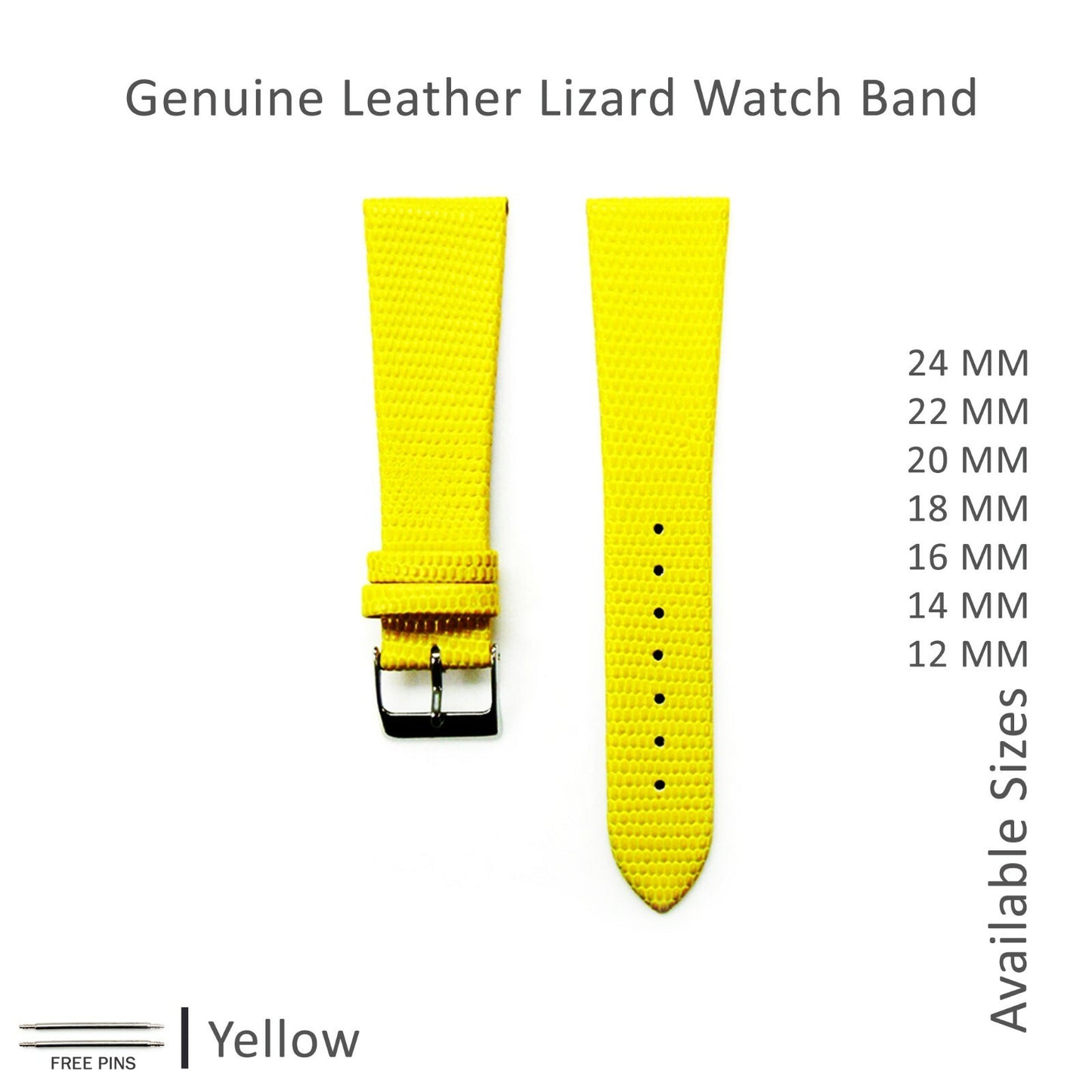 Watch Bands Flat Genuine Leather Lizard Grain 12MM to 24MM 8 Colors High Quality