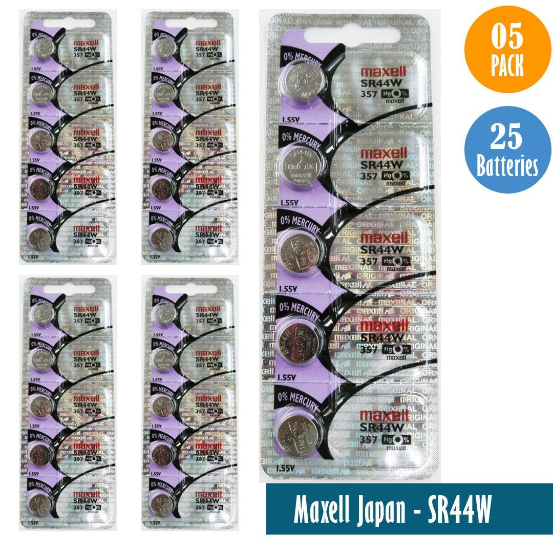 Maxell Japan - SR44W (357) Watch Batteries Single Pack of 5 Batteries