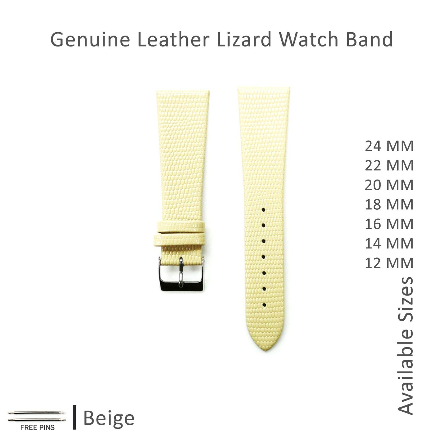 Watch Bands Flat Genuine Leather Lizard Grain 12MM to 24MM 8 Colors High Quality