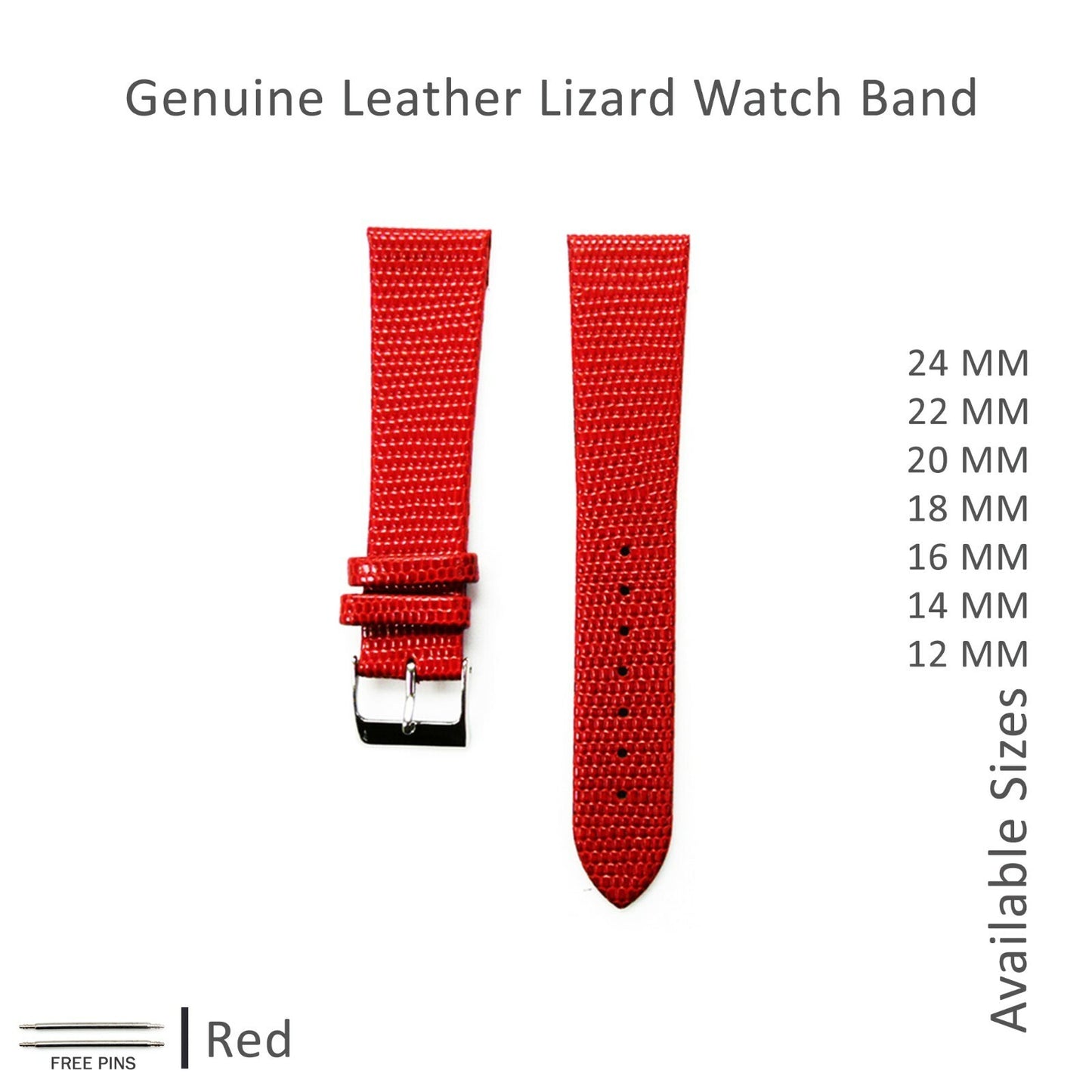 Watch Bands Flat Genuine Leather Lizard Grain 12MM to 24MM 8 Colors High Quality