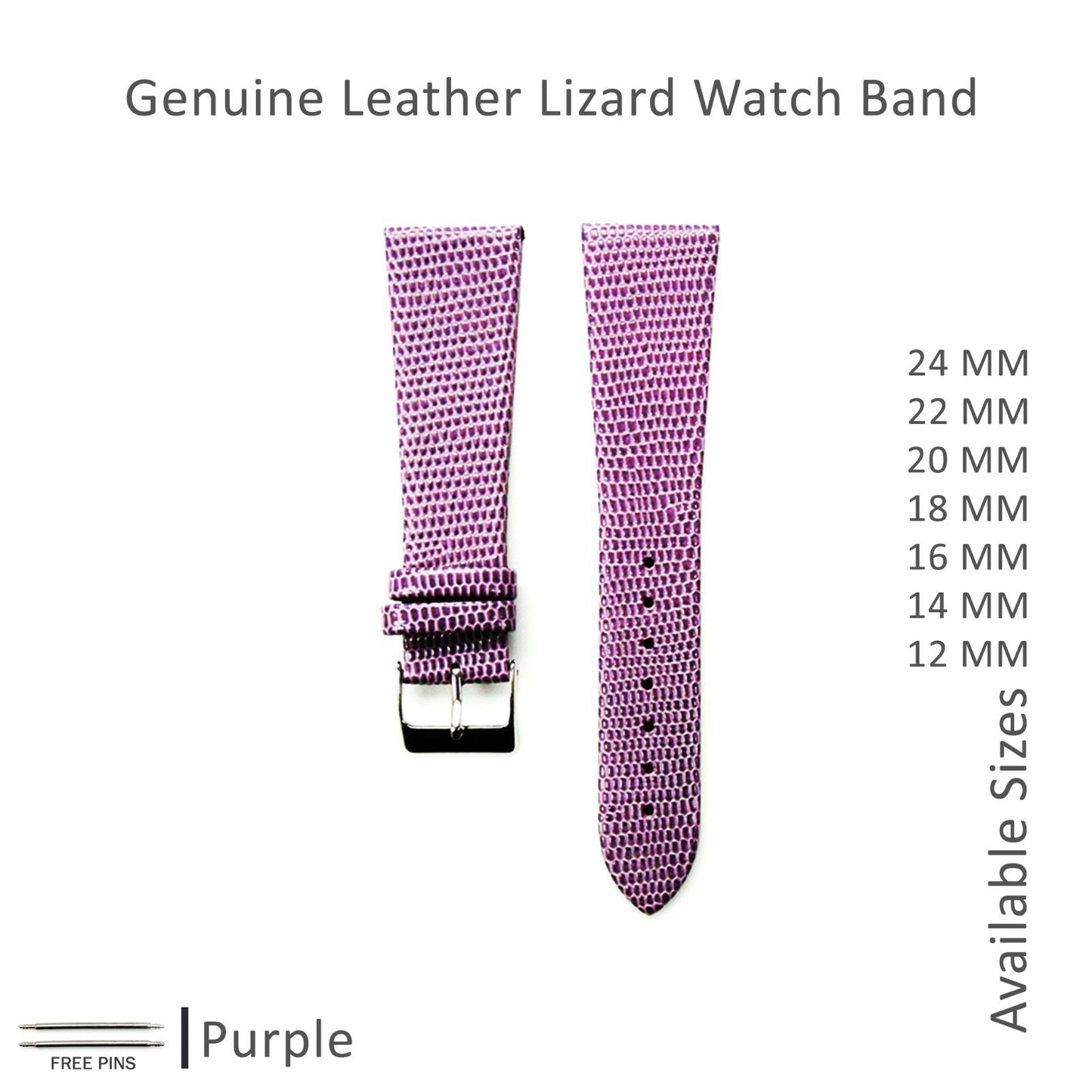Watch Bands Flat Genuine Leather Lizard Grain 12MM to 24MM 8 Colors High Quality
