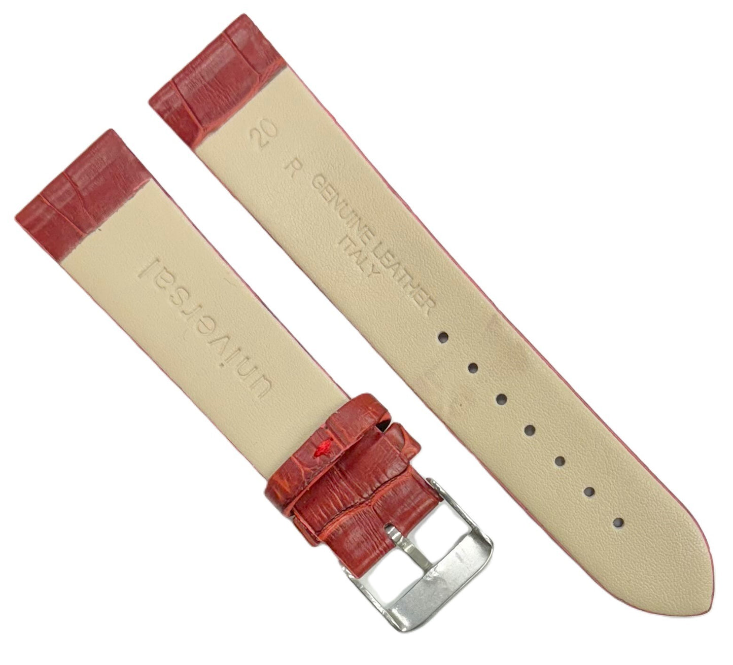 Lot of 6, 12-24 mm, Genuine Leather, Alligator Grain, Flat Maroon Watch Band