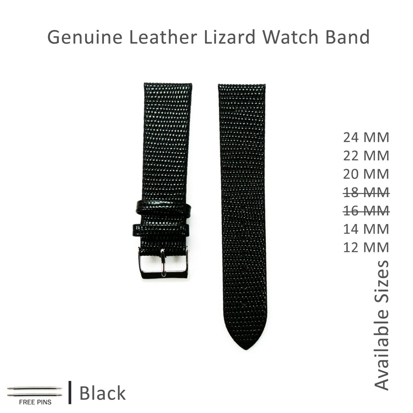 Watch Bands Flat Genuine Leather Lizard Grain 12MM to 24MM 8 Colors High Quality