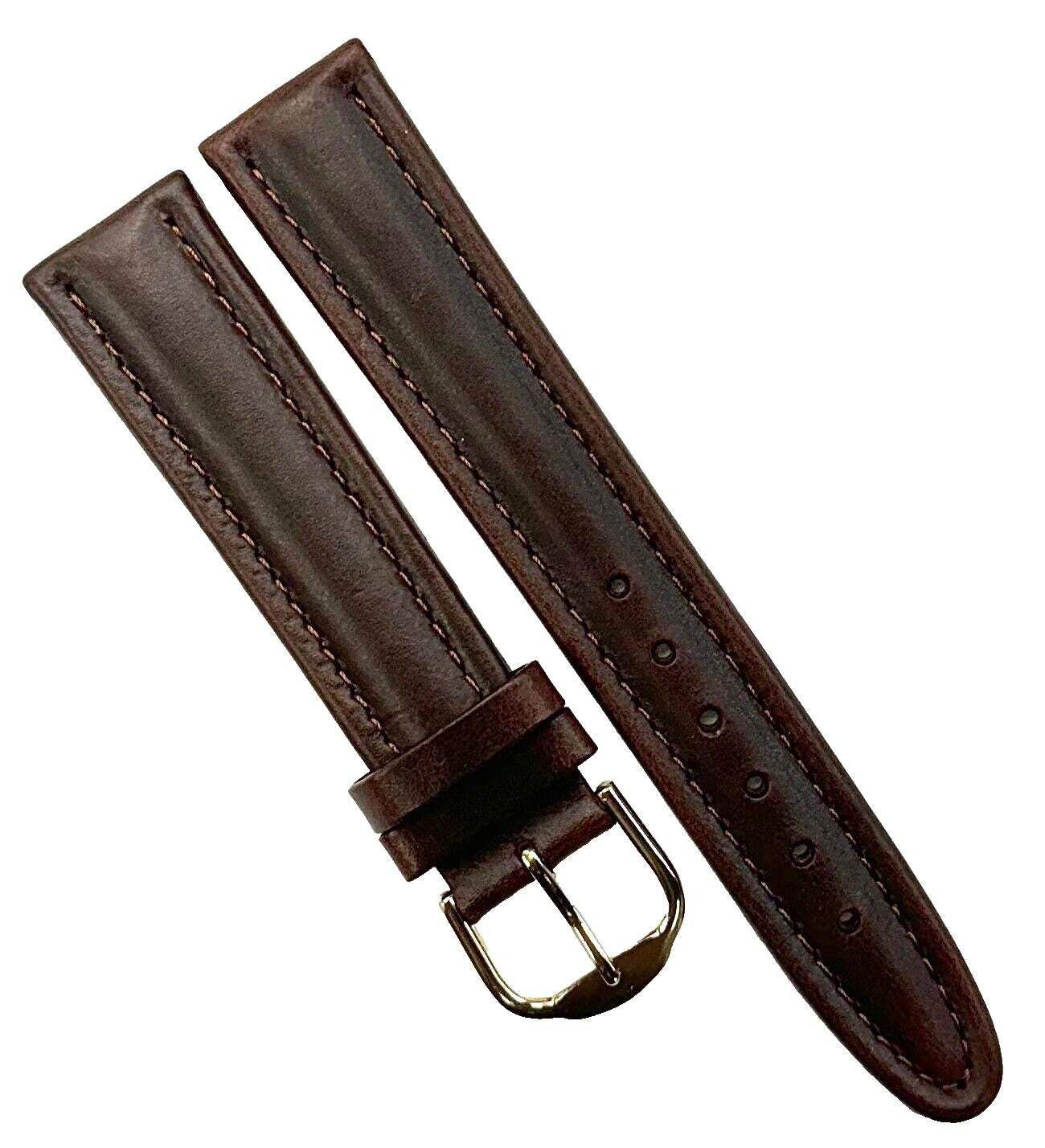 Lot of 6pcs.Watch Bands Dark Brown Genuine Leather Plain padded, stitched 18mm