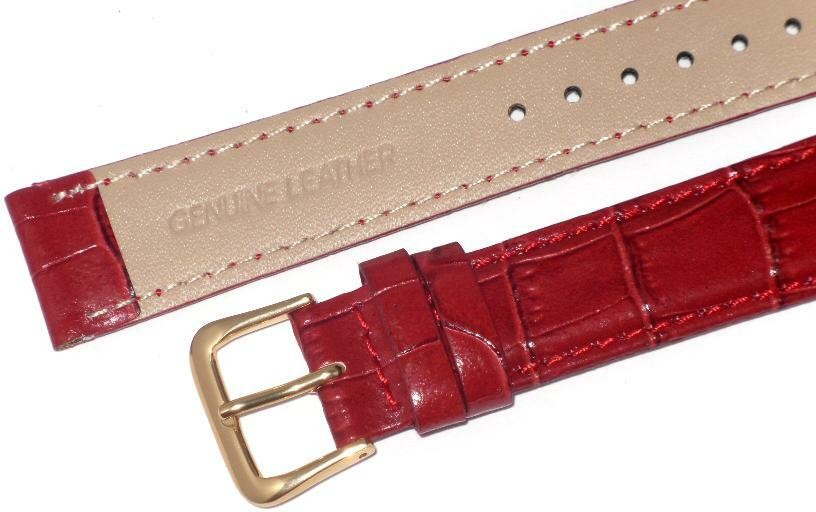Watch Band Genuine Leather Red Alligator Grain,Padded,Stitched 14mm (A1 Quality)