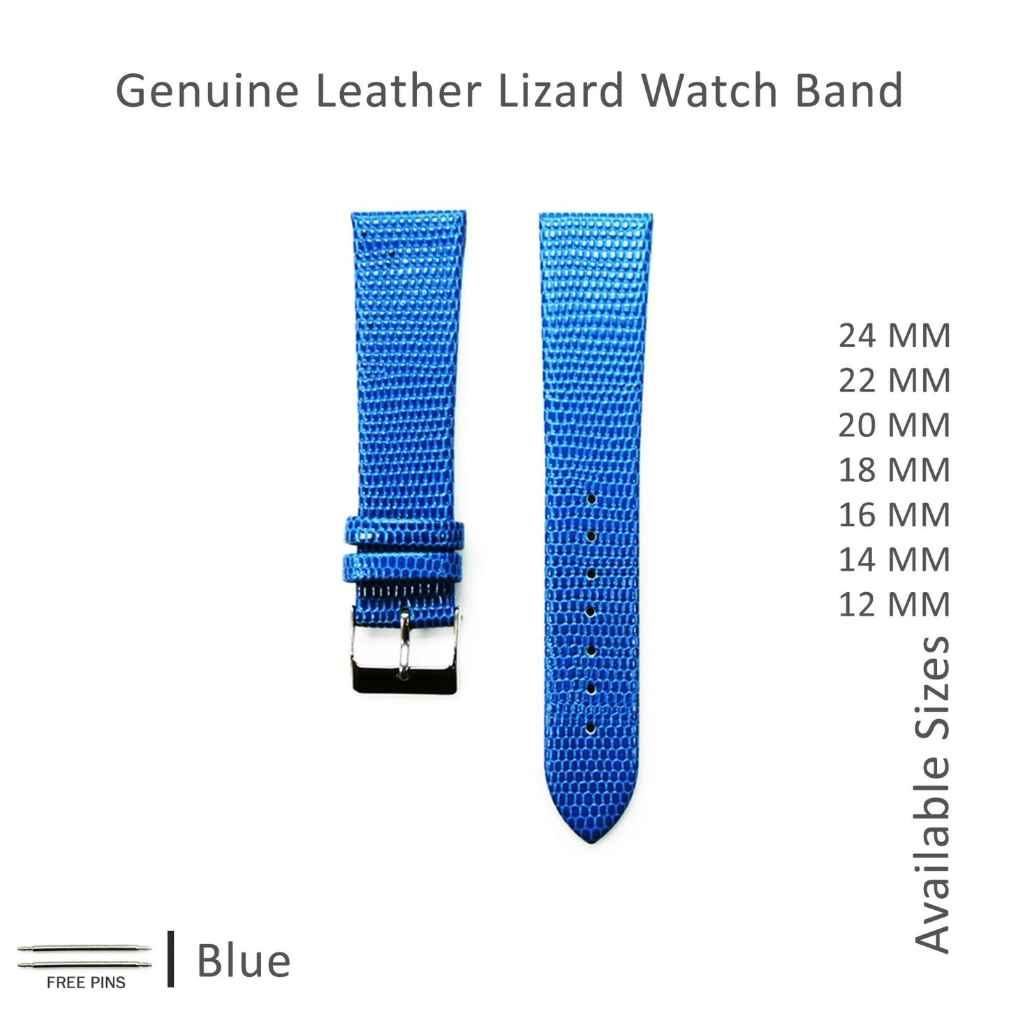Watch Bands Flat Genuine Leather Lizard Grain 12MM to 24MM 8 Colors High Quality