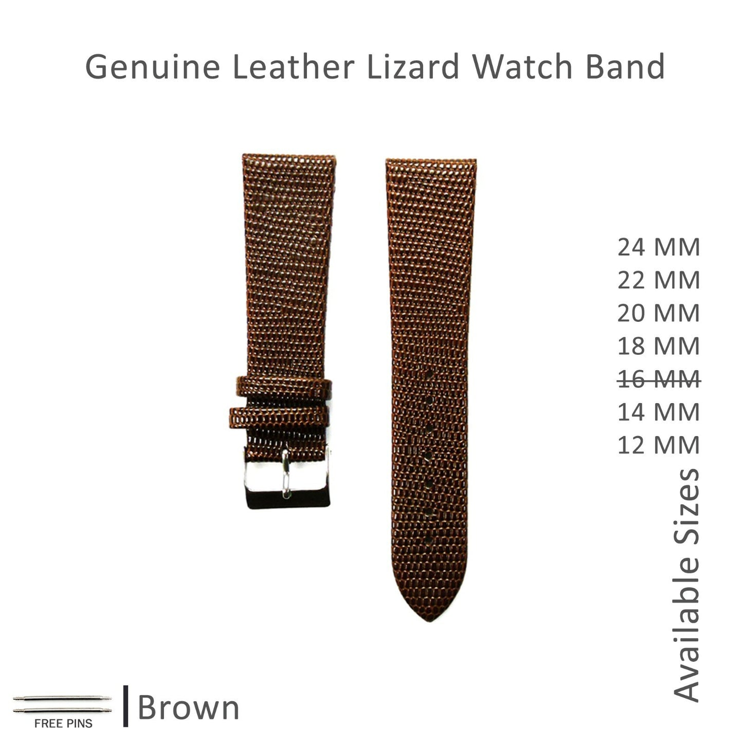 Watch Bands Flat Genuine Leather Lizard Grain 12MM to 24MM 8 Colors High Quality