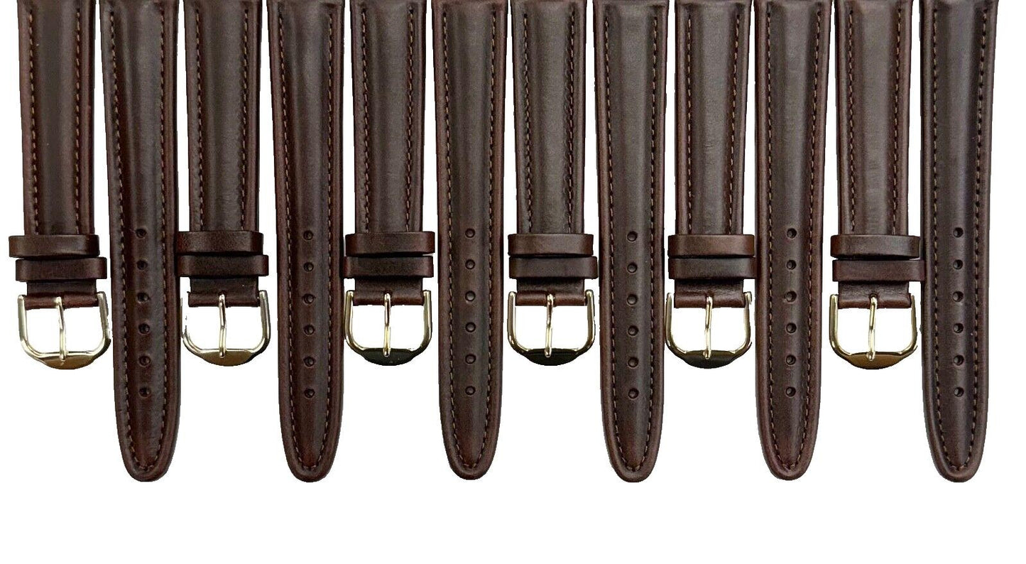 Lot of 6pcs.Watch Bands Dark Brown Genuine Leather Plain padded, stitched 18mm