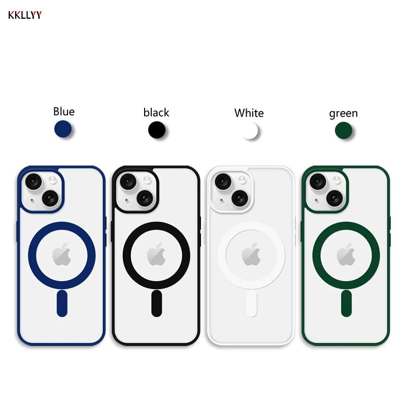 Magnetic Transparent Phone Case - Silicone Soft Edge + Acrylic Hard Back - Full Protection for iPhone 16/15/14/13/12/11 Pro Max