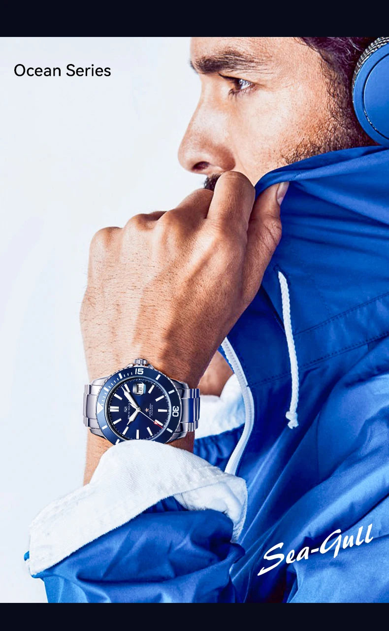 Seagull Ocean Series Stainless Steel Watch Men Business Watch Automatic Mechanical Watch 20Bar Waterproof Diving Diver Watch 523