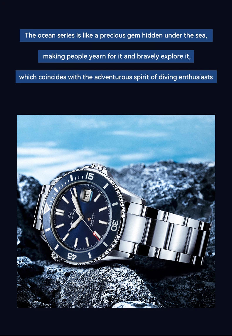 Seagull Ocean Series Stainless Steel Watch Men Business Watch Automatic Mechanical Watch 20Bar Waterproof Diving Diver Watch 523
