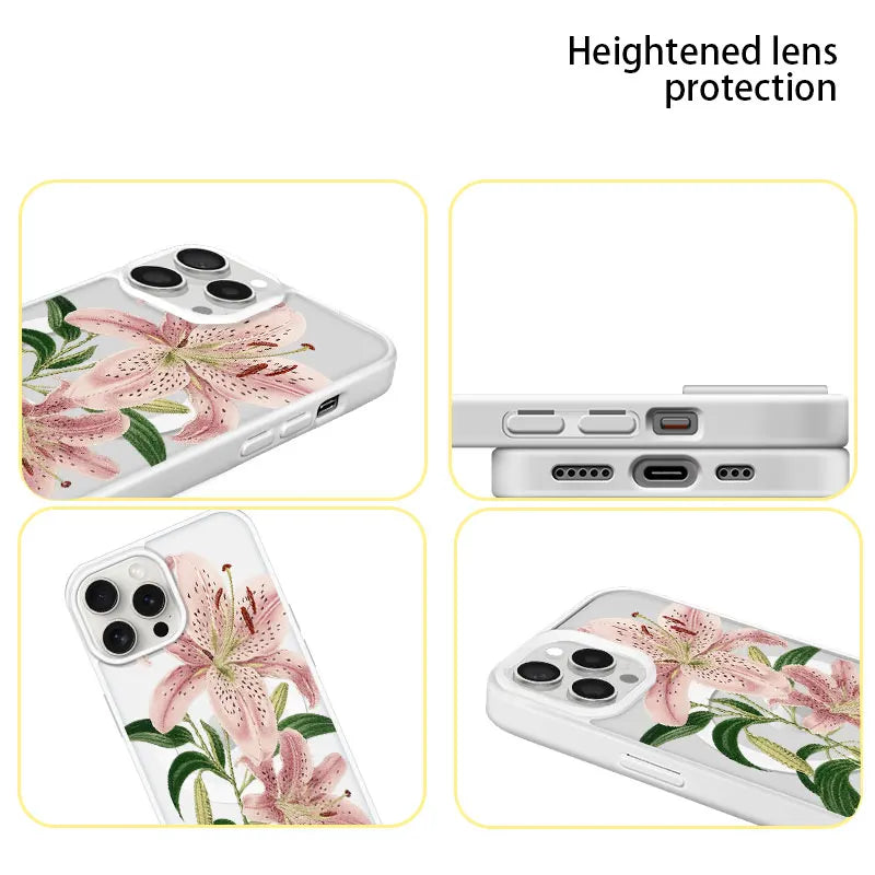 Pink Lily Flower Phone Case, Botanical Garden Style for iPhone 16 15 14 13 12 11 Plus Mini Pro Max