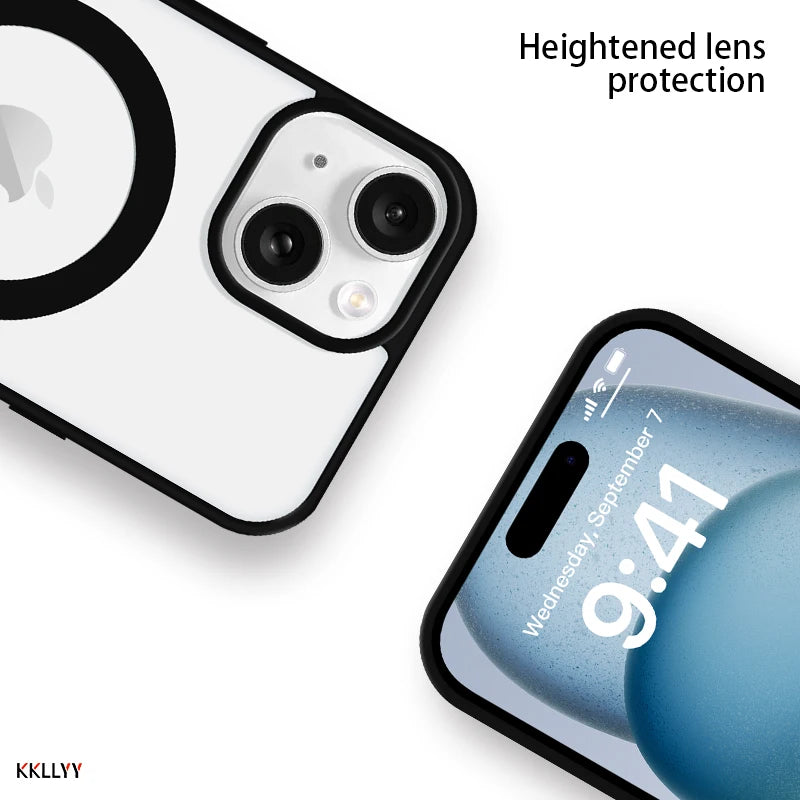 Magnetic Transparent Phone Case - Silicone Soft Edge + Acrylic Hard Back - Full Protection for iPhone 16/15/14/13/12/11 Pro Max