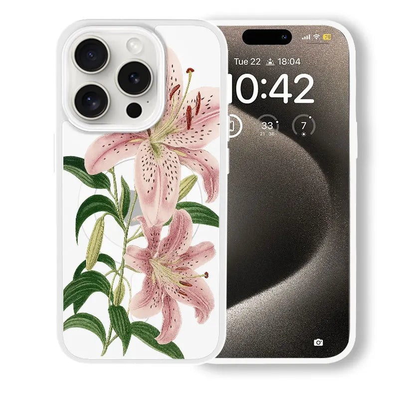Pink Lily Flower Phone Case, Botanical Garden Style for iPhone 16 15 14 13 12 11 Plus Mini Pro Max