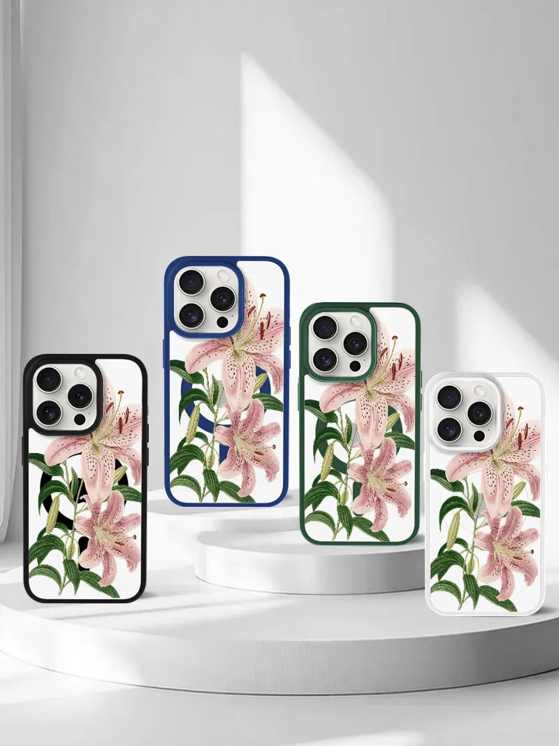 Pink Lily Flower Phone Case, Botanical Garden Style for iPhone 16 15 14 13 12 11 Plus Mini Pro Max