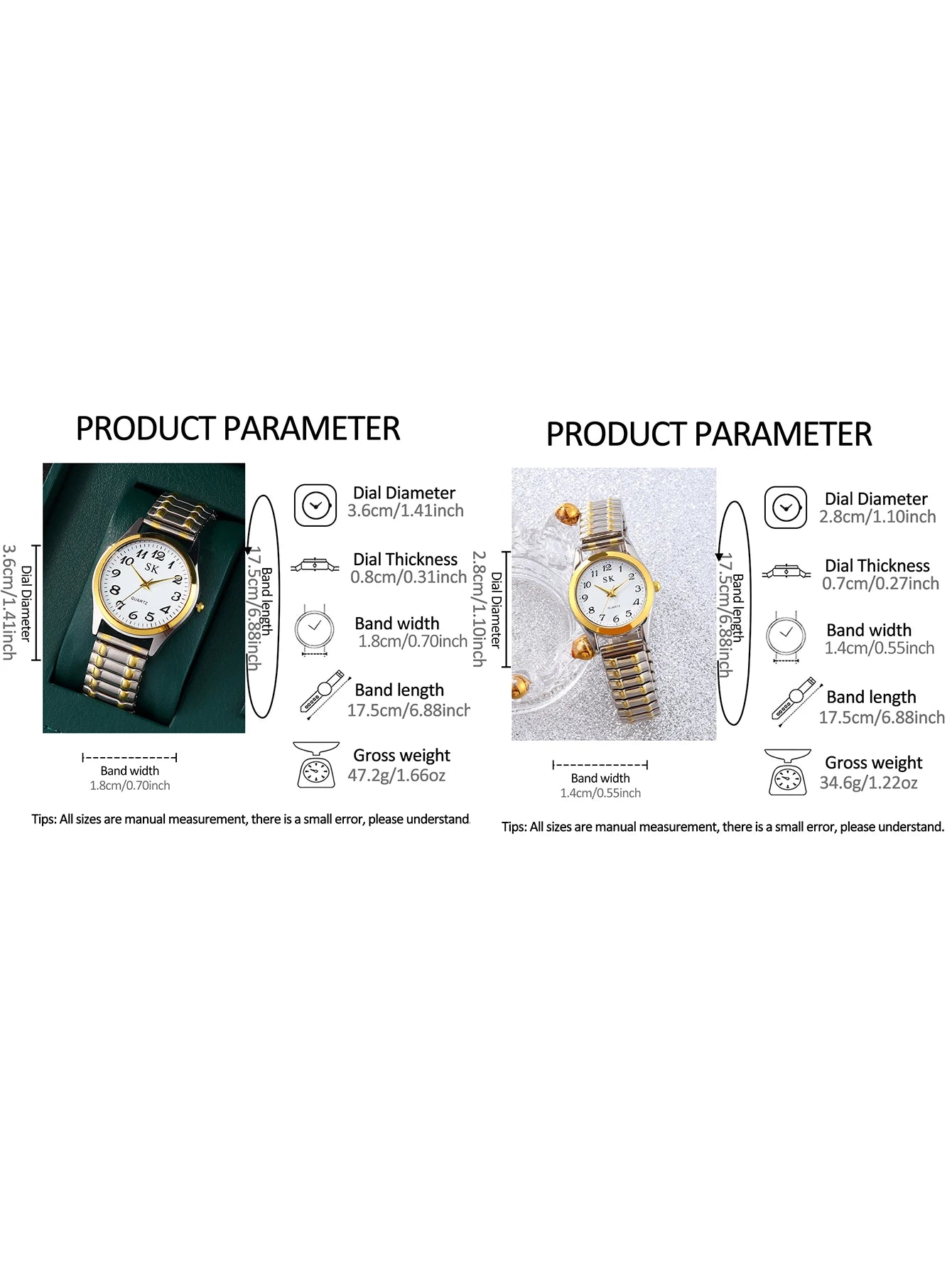2 Elegant retro elastic quartz watches Classic Business fashion analog watches a gift for loved ones