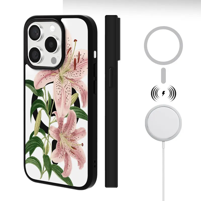 Pink Lily Flower Phone Case, Botanical Garden Style for iPhone 16 15 14 13 12 11 Plus Mini Pro Max