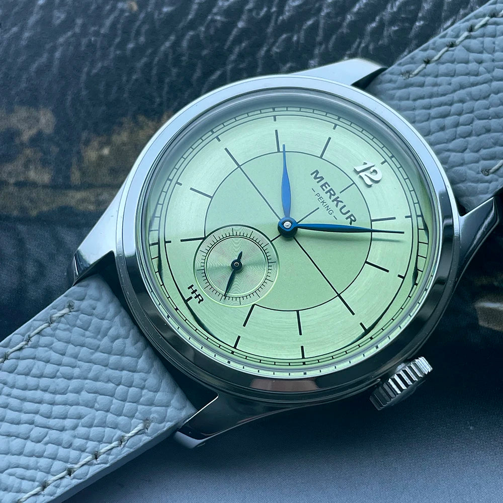 The New MERKUR Cross Line Sector Dial Green Retro Casual Watch for Men Business Series Manual Chorded Watch Relogio Metal