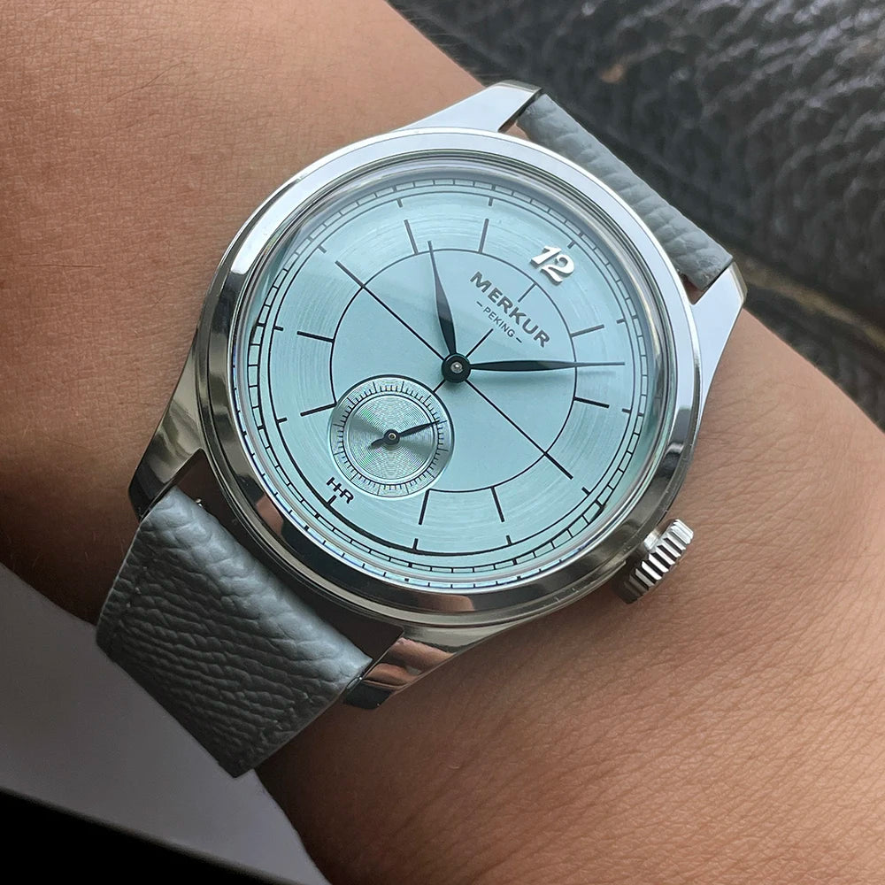 The New MERKUR Cross Line Sector Dial Green Retro Casual Watch for Men Business Series Manual Chorded Watch Relogio Metal