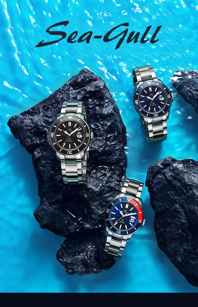 Seagull Ocean Series Stainless Steel Watch Men Business Watch Automatic Mechanical Watch 20Bar Waterproof Diving Diver Watch 523