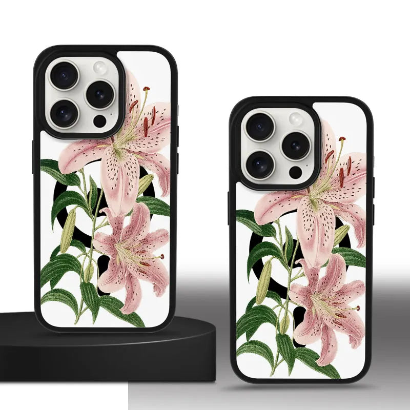 Pink Lily Flower Phone Case, Botanical Garden Style for iPhone 16 15 14 13 12 11 Plus Mini Pro Max