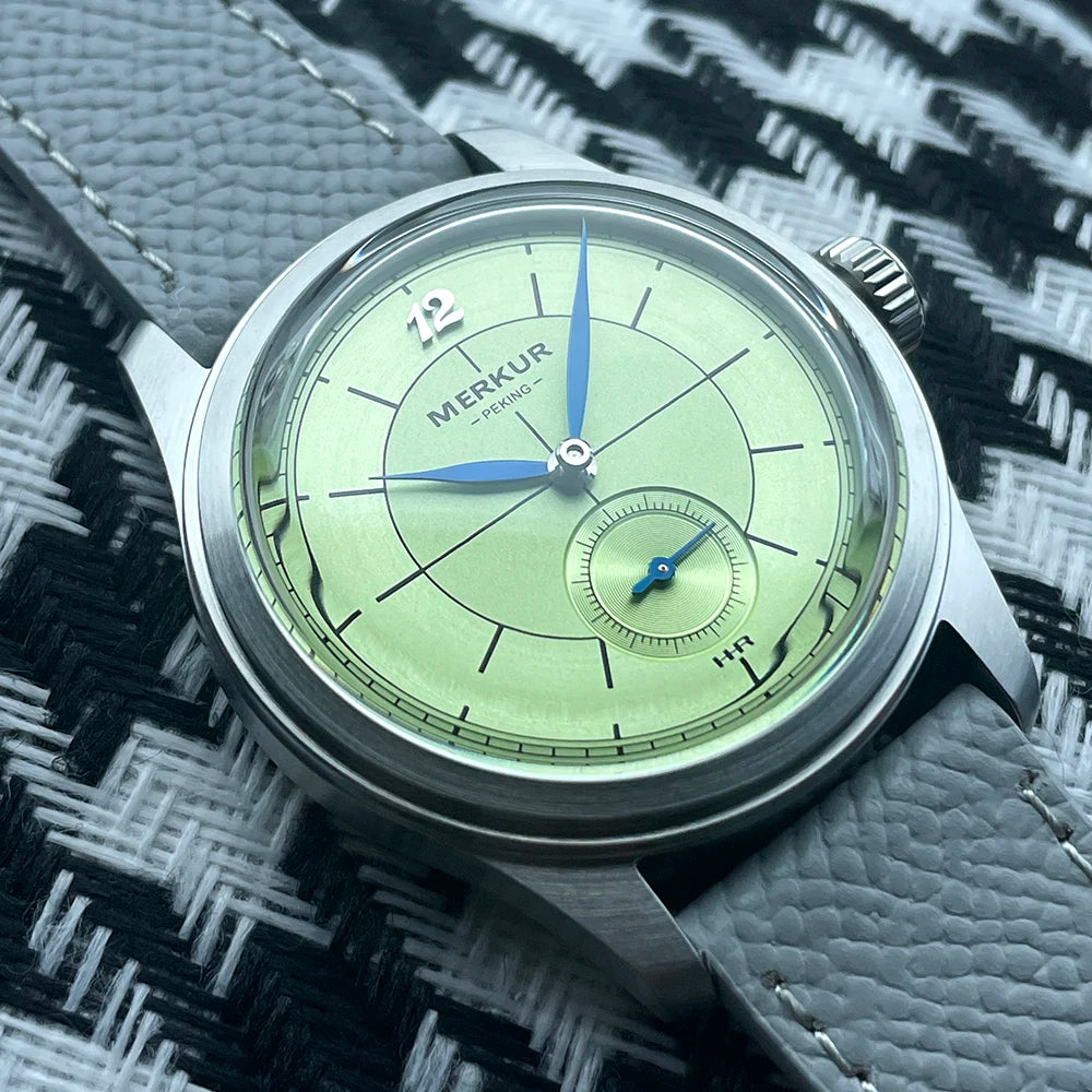 The New MERKUR Cross Line Sector Dial Green Retro Casual Watch for Men Business Series Manual Chorded Watch Relogio Metal