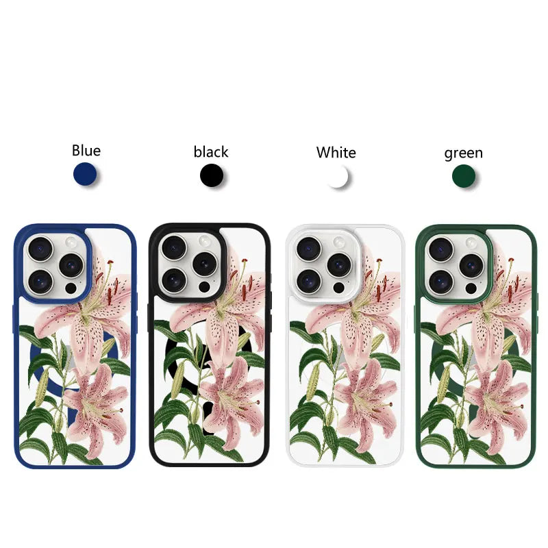Pink Lily Flower Phone Case, Botanical Garden Style for iPhone 16 15 14 13 12 11 Plus Mini Pro Max