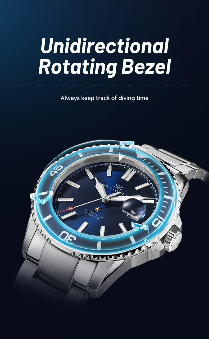 Seagull Ocean Series Stainless Steel Watch Men Business Watch Automatic Mechanical Watch 20Bar Waterproof Diving Diver Watch 523