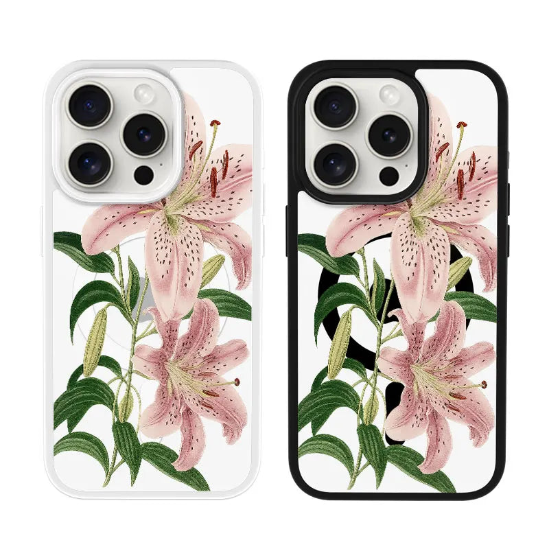 Pink Lily Flower Phone Case, Botanical Garden Style for iPhone 16 15 14 13 12 11 Plus Mini Pro Max