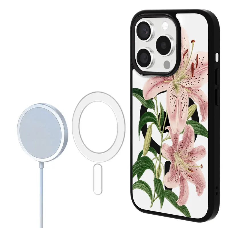 Pink Lily Flower Phone Case, Botanical Garden Style for iPhone 16 15 14 13 12 11 Plus Mini Pro Max