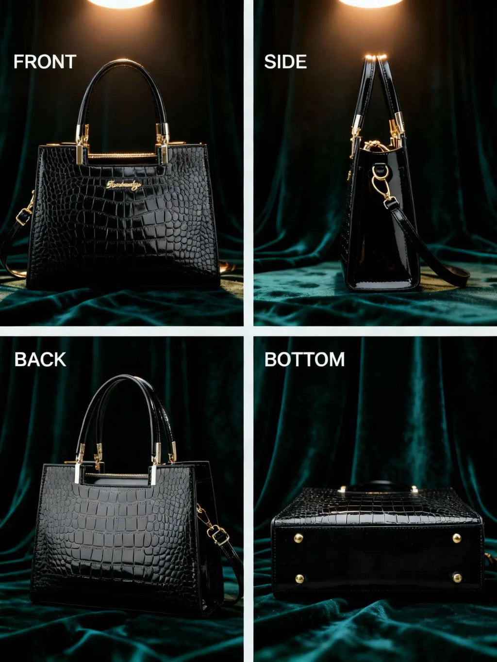 Hoor New York Luxury handbags Shiny Patent Leather Crocodile Pattern Top Handle Handbag Satchel Bags Zipper Medium Tote Bag