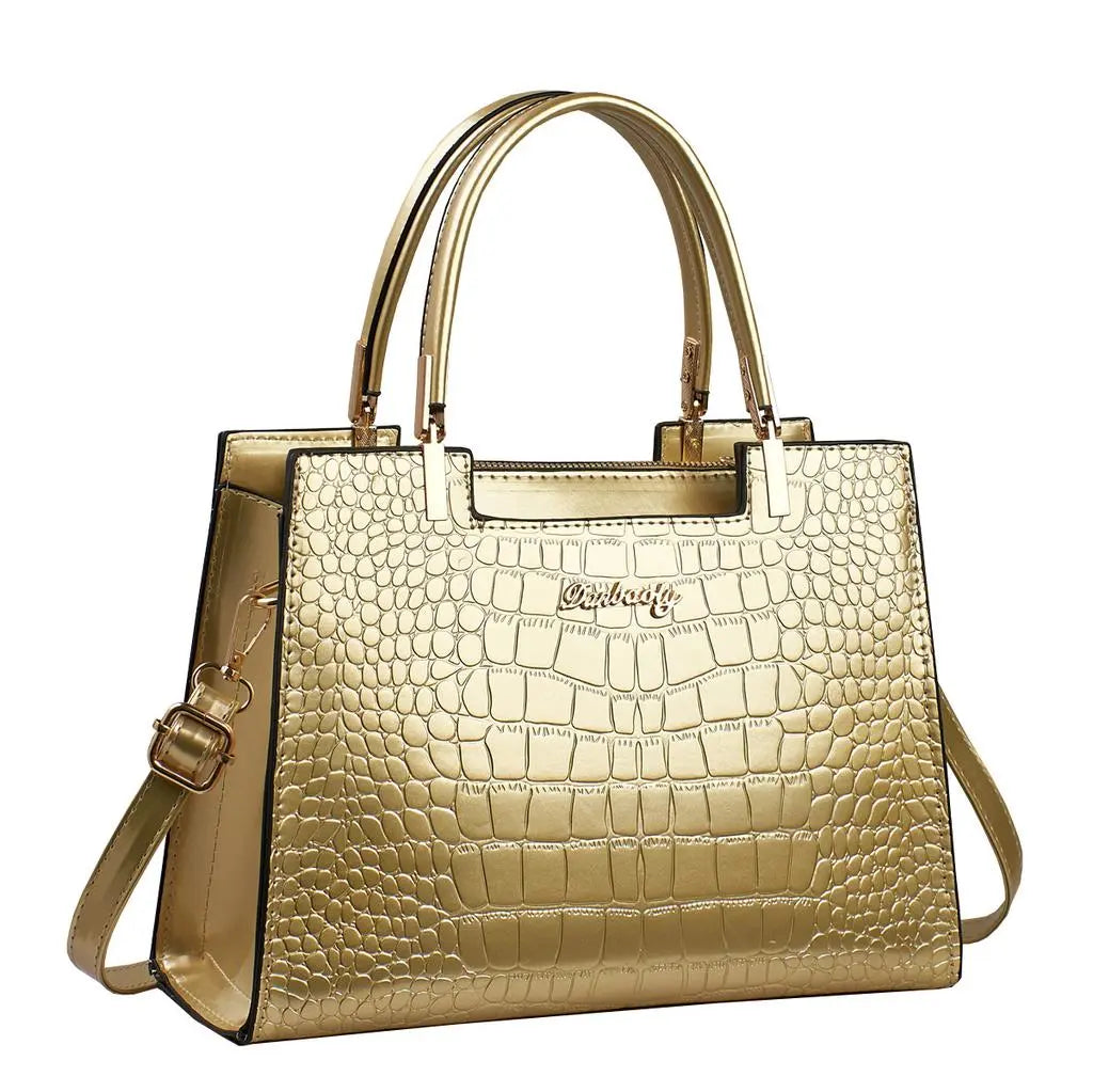 Hoor New York Luxury handbags Shiny Patent Leather Crocodile Pattern Top Handle Handbag Satchel Bags Zipper Medium Tote Bag