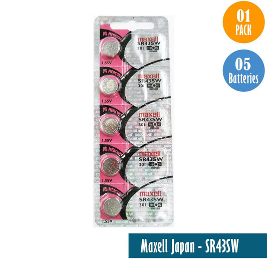 Maxell-Japan - SR43SW (301) Watch Batteries Single Pack of 5 Batteries