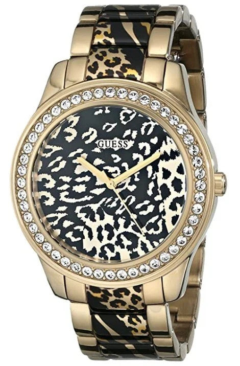 Guess Gold Tone Leopard Print Stainless Steel 42mm Quartz Women's Watch U0465L1