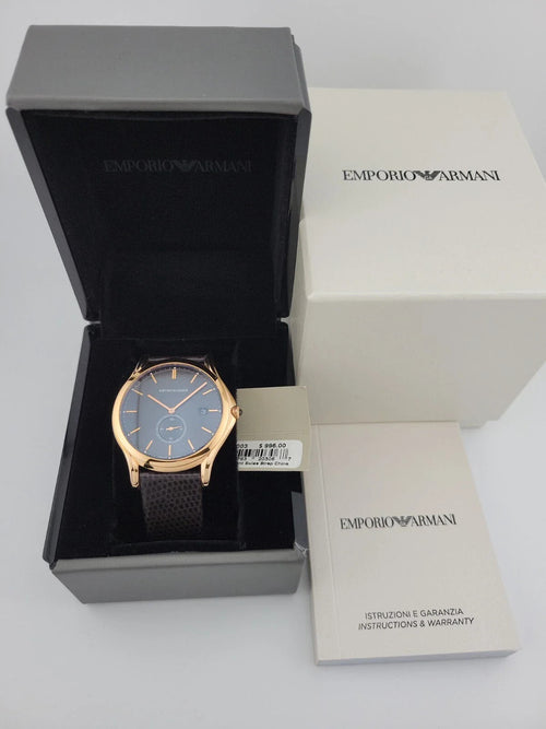 $995 MSRP | Emporio Armani Men’s Gold Tone Black Leather Band Watch – ARS1003