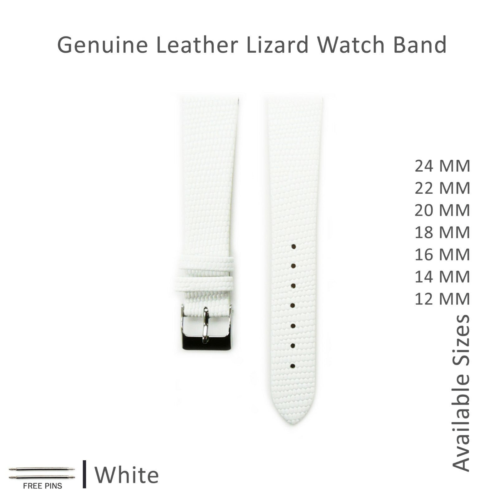 Watch Bands Flat Genuine Leather Lizard Grain 12MM to 24MM 8 Colors High Quality