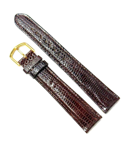 16mm D-BROWN 100% Real Lizard Watch Band Padded Watch Strap With Gold Buckle