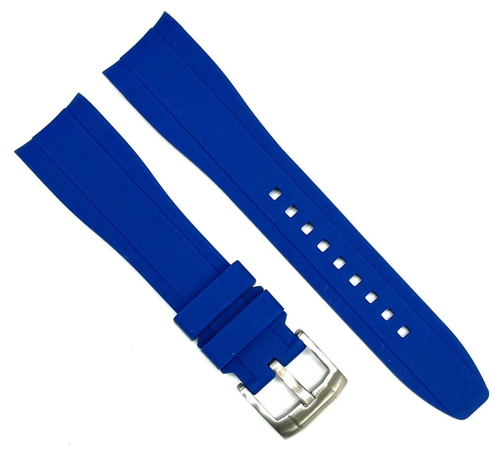 18-24mm Curved-End Navy Blue Soft & Smooth Silicon Rubber Watch Band