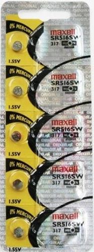 Maxell Japan - SR516SW (317) Watch Batteries Single Pack, 5 Batteries
