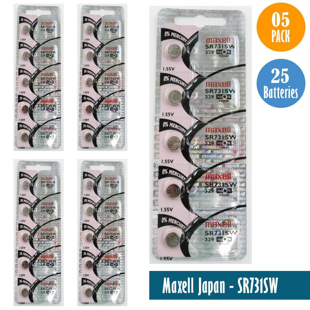 Maxell Japan - SR731SW (329) Watch Batteries Single Pack, 5 Batteries
