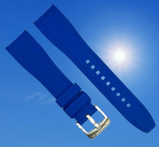 18-24mm Curved-End Navy Blue Soft & Smooth Silicon Rubber Watch Band
