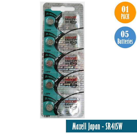 Maxell Japan - SR41SW (384) Watch Batteries Single Pack of 5 Batteries