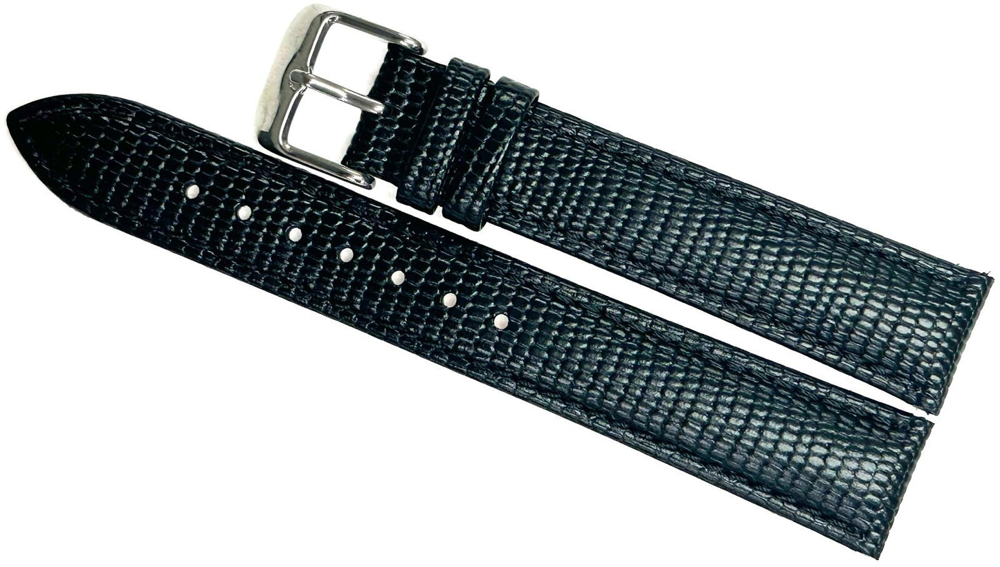  Lot of 6 Bands 18MM Genuine Leather Lizard Grain Padded Black High Quality