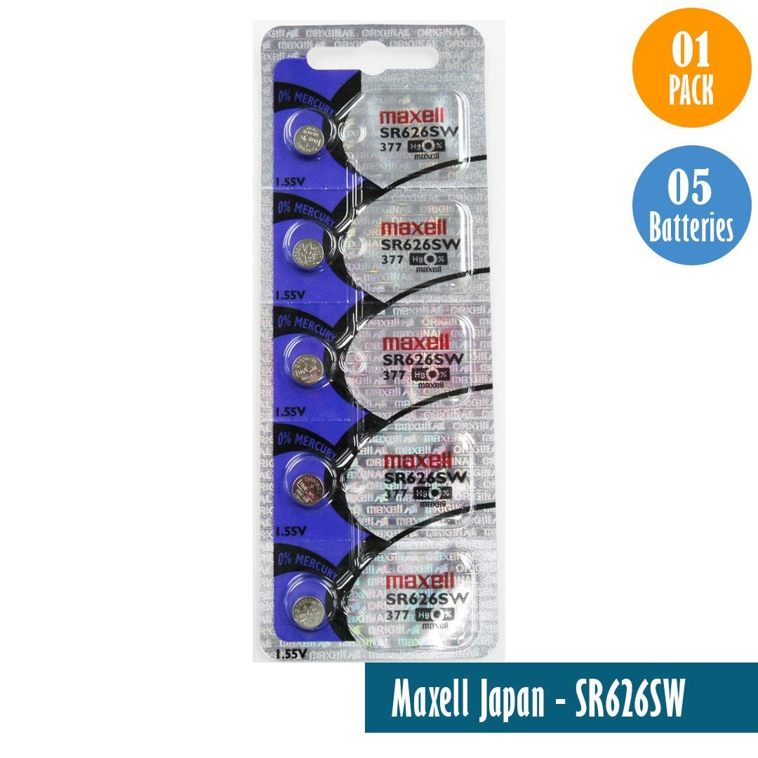 Maxell Japan - SR626SW (377) Watch Batteries Single Pack of 5 Batteries