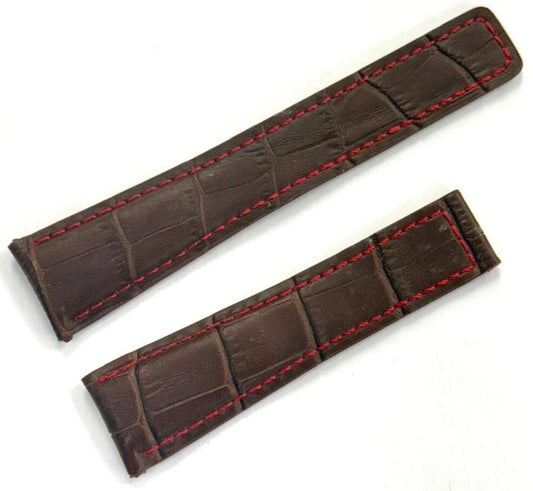Brown Color Alligator Style Genuine Leather Band fit to TAG H 22x18mRed Stitched