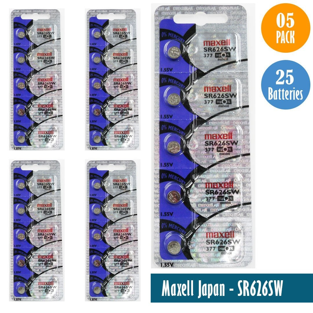 Maxell Japan - SR626SW (377) Watch Batteries Single Pack of 5 Batteries