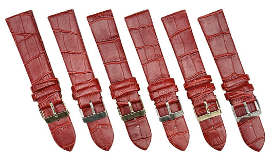 Lot of 6, 12-24 mm, Genuine Leather, Alligator Grain, Flat Maroon Watch Band