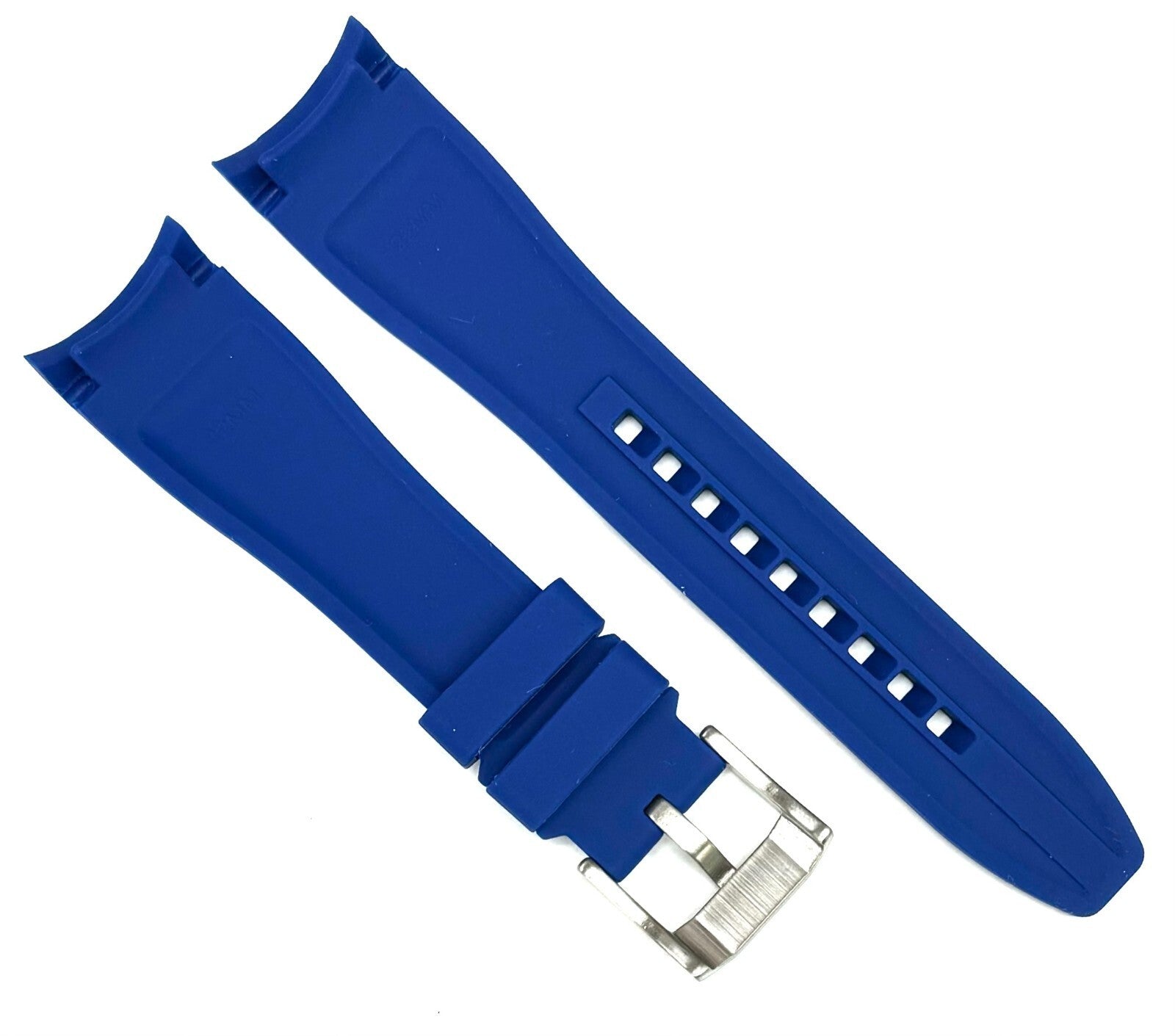 18-24mm Curved-End Navy Blue Soft & Smooth Silicon Rubber Watch Band