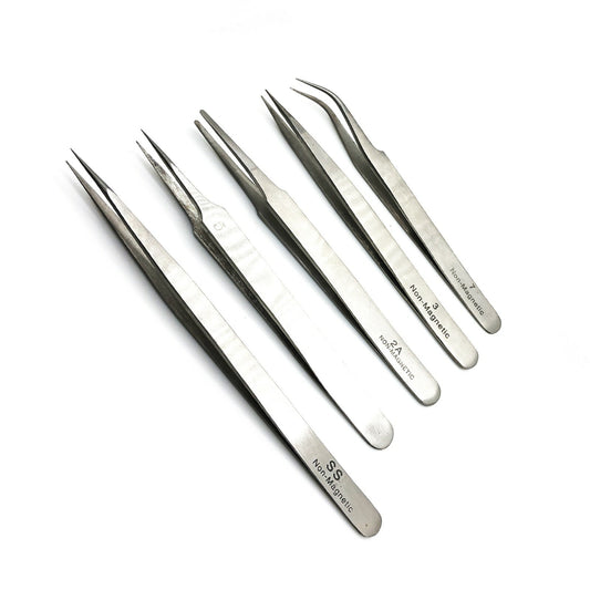 STAINLESS  STEEL TWEEZERS 5PCS SET