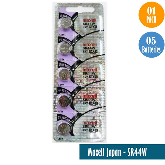Maxell Japan - SR44W (357) Watch Batteries Single Pack of 5 Batteries